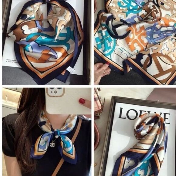 Designer Inspired Tory Silk Square Scarf - Picture 2 of 5